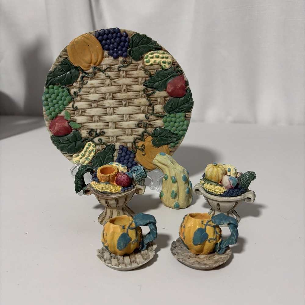 Fruits Vegetables Miniature Tea Set Display Multicolored Resin 7 Piece Set China